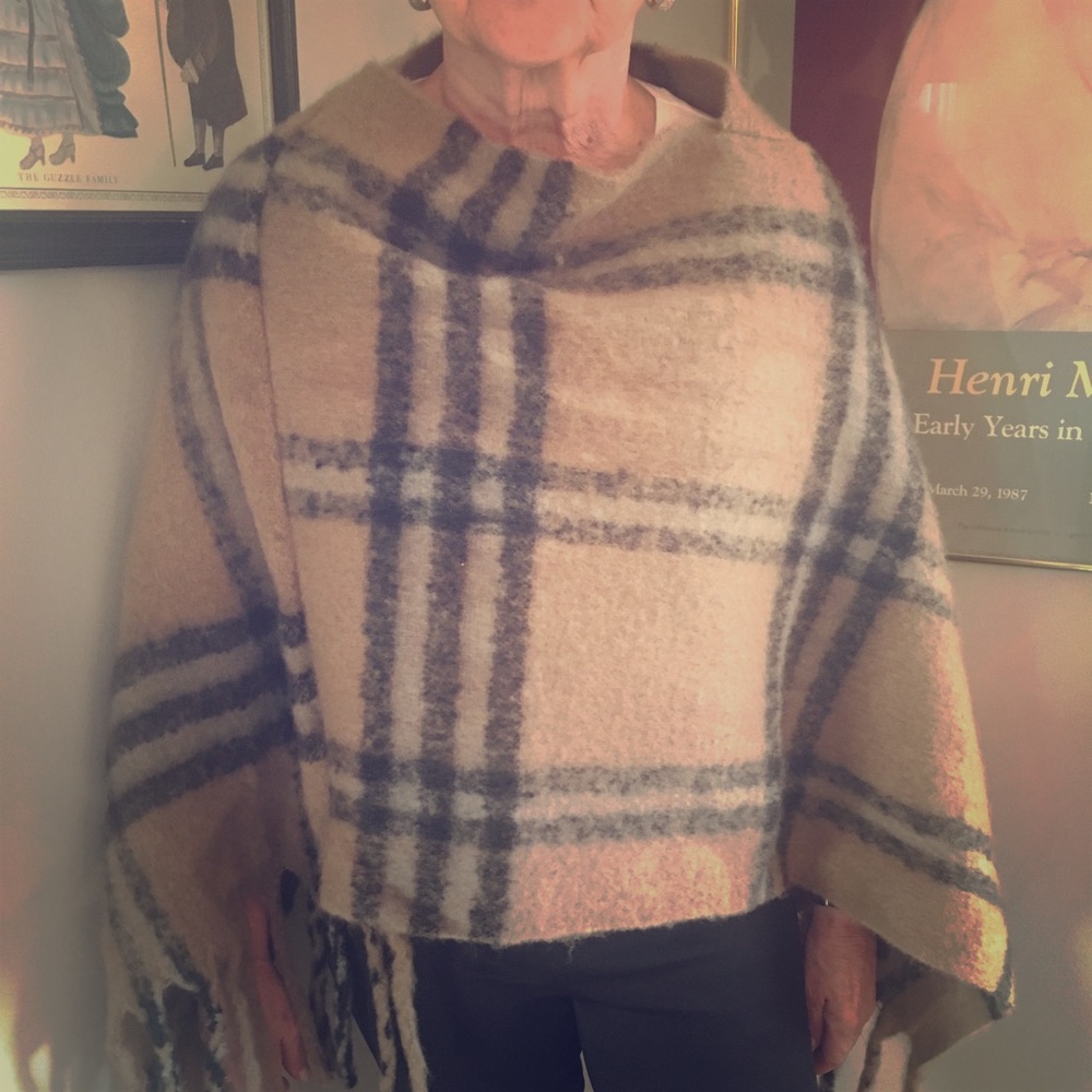 Fringed plaid poncho